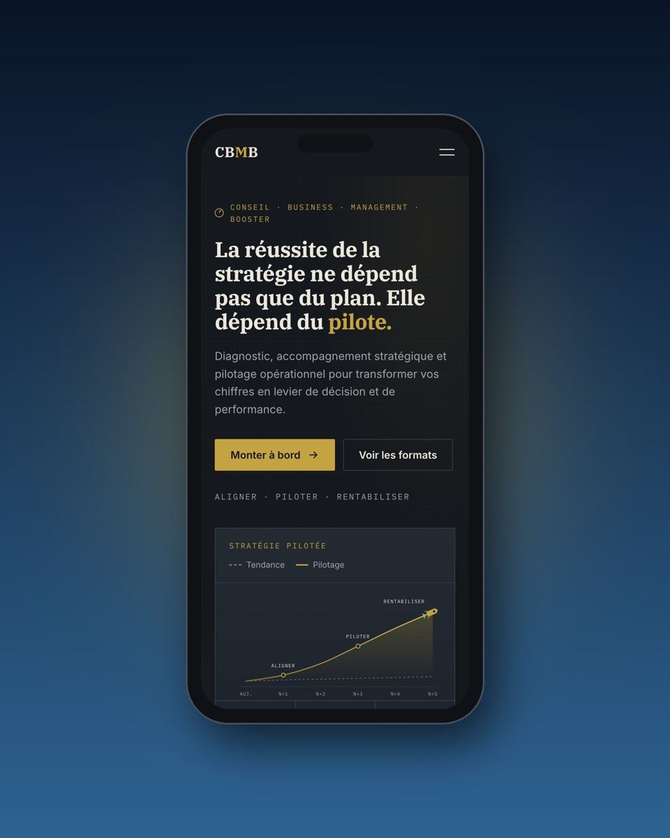 Le site du cabinet CBMB affiché sur un téléphone